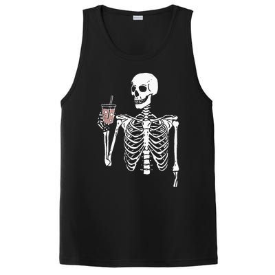 Iced Coffee Skeleton Drinking Halloween Skull PosiCharge Competitor Tank