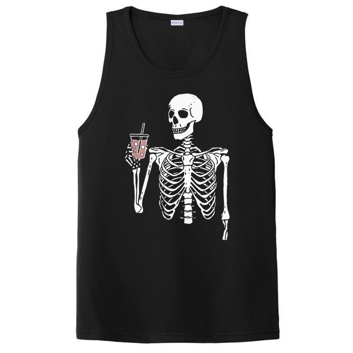 Iced Coffee Skeleton Drinking Halloween Skull PosiCharge Competitor Tank