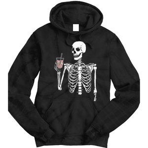 Iced Coffee Skeleton Drinking Halloween Skull Tie Dye Hoodie