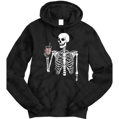 Iced Coffee Skeleton Drinking Halloween Skull Tie Dye Hoodie