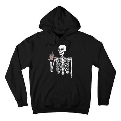 Iced Coffee Skeleton Drinking Halloween Skull Tall Hoodie