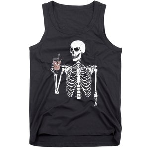 Iced Coffee Skeleton Drinking Halloween Skull Tank Top