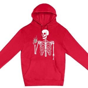 Iced Coffee Skeleton Drinking Halloween Skull Premium Pullover Hoodie