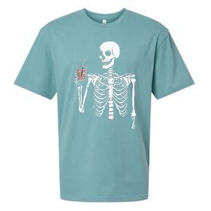 Iced Coffee Skeleton Drinking Halloween Skull Sueded Cloud Jersey T-Shirt