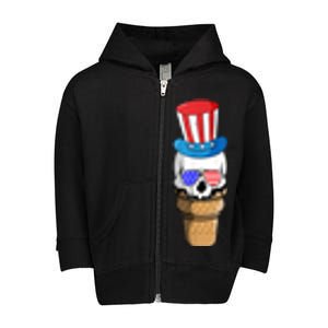 Ice Cream Skull 4th Of July Funny USA Flag Patriotic Toddler Zip Fleece Hoodie