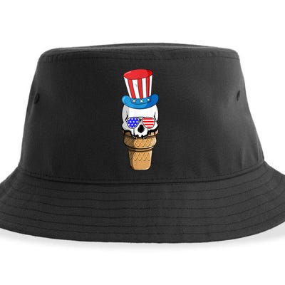 Ice Cream Skull 4th Of July Funny USA Flag Patriotic Sustainable Bucket Hat