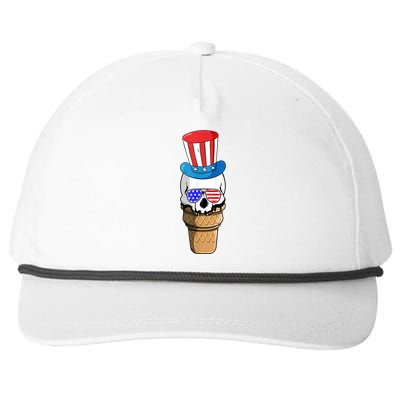 Ice Cream Skull 4th Of July Funny USA Flag Patriotic Snapback Five-Panel Rope Hat