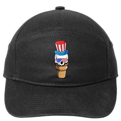 Ice Cream Skull 4th Of July Funny USA Flag Patriotic 7-Panel Snapback Hat