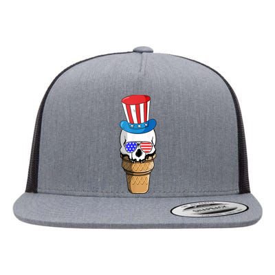 Ice Cream Skull 4th Of July Funny USA Flag Patriotic Flat Bill Trucker Hat