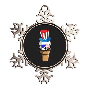 Ice Cream Skull 4th Of July Funny USA Flag Patriotic Metallic Star Ornament