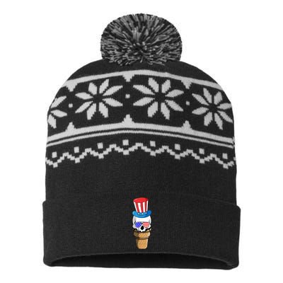 Ice Cream Skull 4th Of July Funny USA Flag Patriotic USA-Made Snowflake Beanie