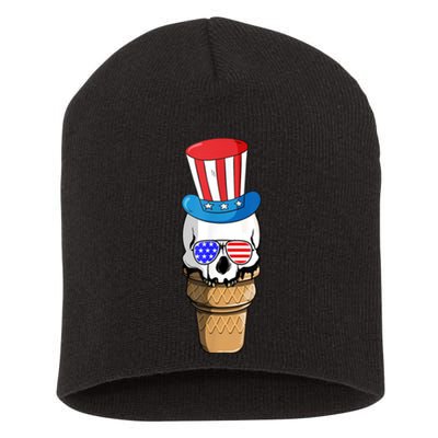 Ice Cream Skull 4th Of July Funny USA Flag Patriotic Short Acrylic Beanie