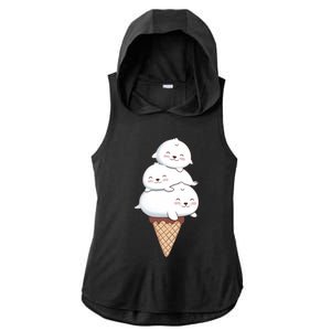 Ice Cream Seals Cute Animal Cone Ladies PosiCharge Tri-Blend Wicking Draft Hoodie Tank