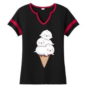 Ice Cream Seals Cute Animal Cone Ladies Halftime Notch Neck Tee