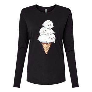 Ice Cream Seals Cute Animal Cone Womens Cotton Relaxed Long Sleeve T-Shirt