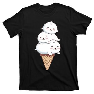 Ice Cream Seals Cute Animal Cone T-Shirt