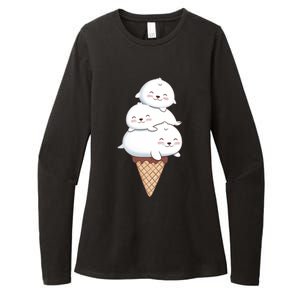 Ice Cream Seals Cute Animal Cone Womens CVC Long Sleeve Shirt