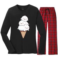 Ice Cream Seals Cute Animal Cone Women's Long Sleeve Flannel Pajama Set 