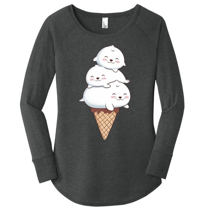 Ice Cream Seals Cute Animal Cone Women's Perfect Tri Tunic Long Sleeve Shirt