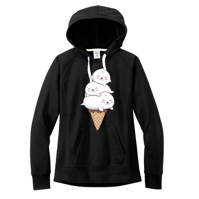 Ice Cream Seals Cute Animal Cone Women's Fleece Hoodie