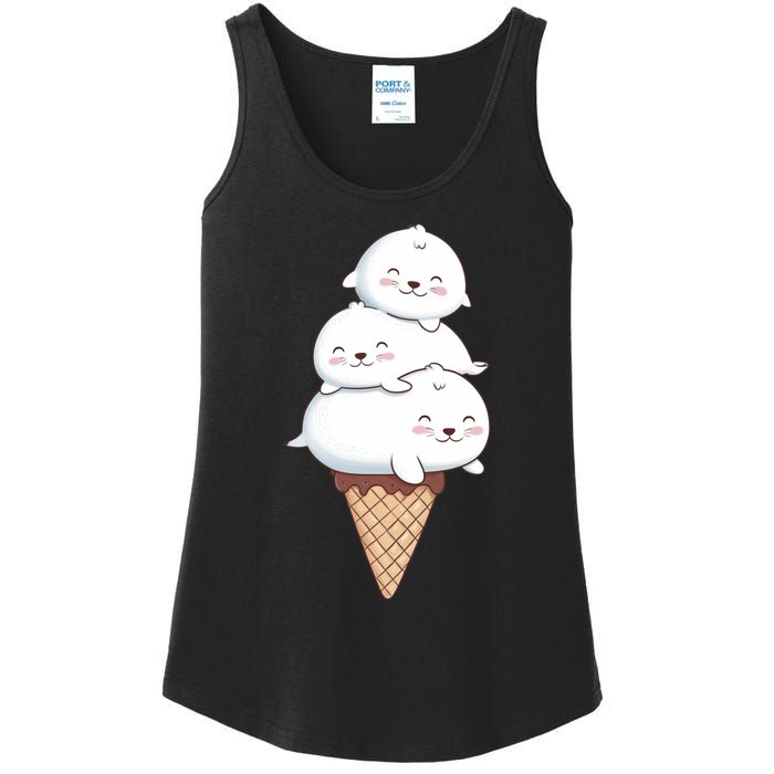 Ice Cream Seals Cute Animal Cone Ladies Essential Tank