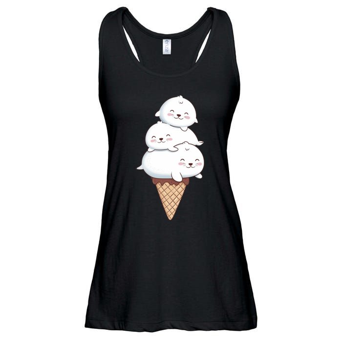 Ice Cream Seals Cute Animal Cone Ladies Essential Flowy Tank