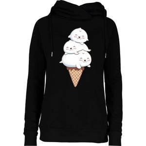 Ice Cream Seals Cute Animal Cone Womens Funnel Neck Pullover Hood