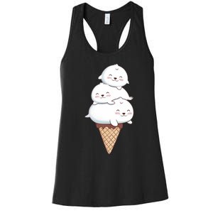 Ice Cream Seals Cute Animal Cone Women's Racerback Tank