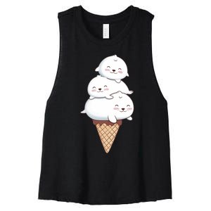 Ice Cream Seals Cute Animal Cone Women's Racerback Cropped Tank