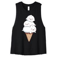 Ice Cream Seals Cute Animal Cone Women's Racerback Cropped Tank