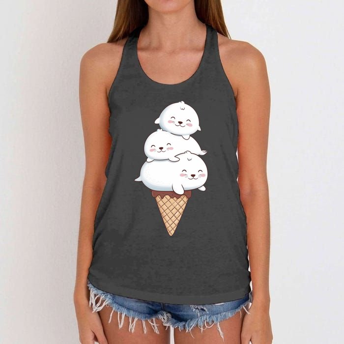 Ice Cream Seals Cute Animal Cone Women's Knotted Racerback Tank