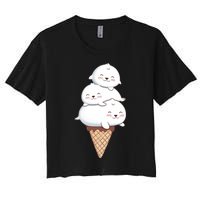 Ice Cream Seals Cute Animal Cone Women's Crop Top Tee