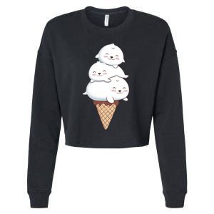 Ice Cream Seals Cute Animal Cone Cropped Pullover Crew