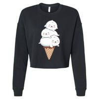 Ice Cream Seals Cute Animal Cone Cropped Pullover Crew