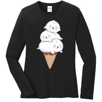 Ice Cream Seals Cute Animal Cone Ladies Long Sleeve Shirt