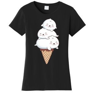 Ice Cream Seals Cute Animal Cone Women's T-Shirt