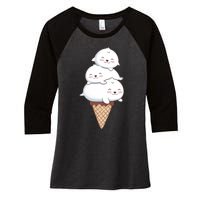 Ice Cream Seals Cute Animal Cone Women's Tri-Blend 3/4-Sleeve Raglan Shirt