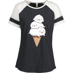 Ice Cream Seals Cute Animal Cone Enza Ladies Jersey Colorblock Tee