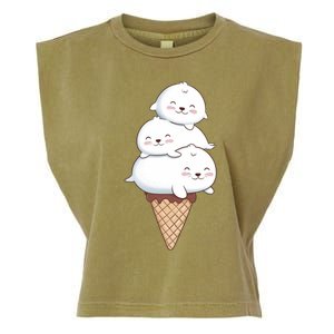 Ice Cream Seals Cute Animal Cone Garment-Dyed Women's Muscle Tee