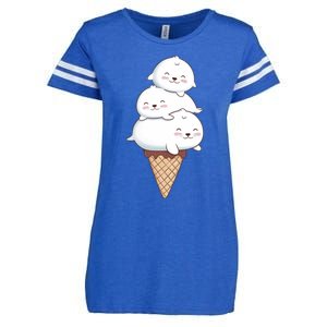 Ice Cream Seals Cute Animal Cone Enza Ladies Jersey Football T-Shirt