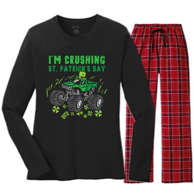 Im Crushing St Patricks Day Monster Truck Women's Long Sleeve Flannel Pajama Set 