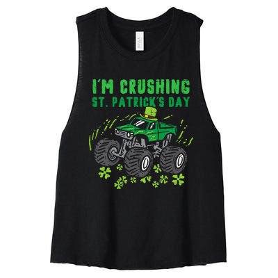 Im Crushing St Patricks Day Monster Truck Women's Racerback Cropped Tank