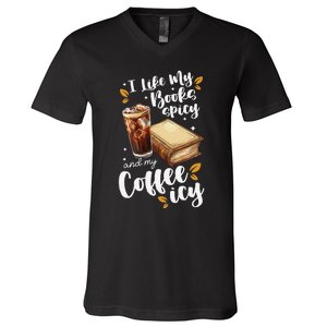 Icy Coffee Spicy Books Novelty Bookish Funny Books V-Neck T-Shirt