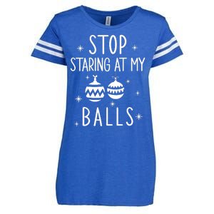 Inappropriate Christmas Stop Staring At My Balls Xmas Joke Enza Ladies Jersey Football T-Shirt