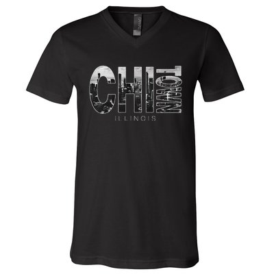 Illinois Chicago Skyline Chi Town V-Neck T-Shirt