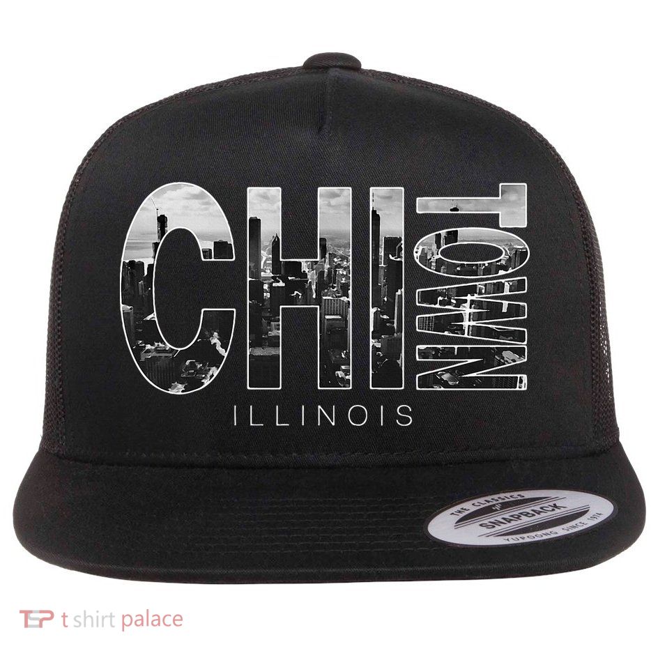 Illinois Chicago Skyline Chi Town Flat Bill Trucker Hat