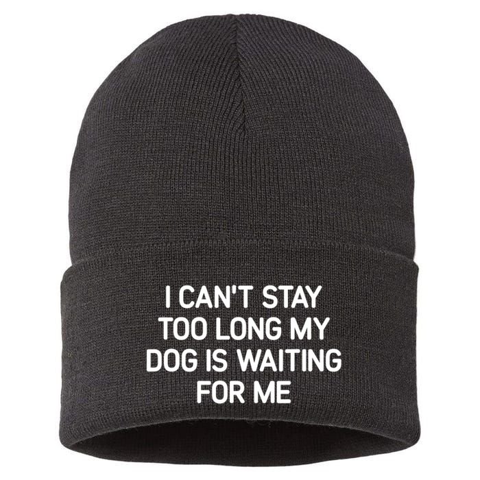 I CanT Stay Too Long My Dog Is Waiting For Me Funny Jokes Sustainable Knit Beanie