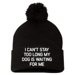 I CanT Stay Too Long My Dog Is Waiting For Me Funny Jokes Pom Pom 12in Knit Beanie