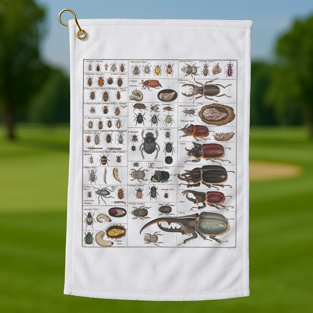 Insects Collection Species Bugs Vintage Chart Entomology Golf Towel