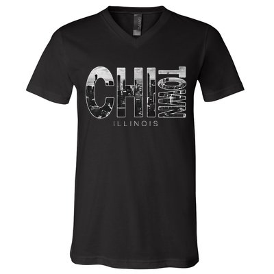 Illinois Chicago Skyline Chi Town V-Neck T-Shirt
